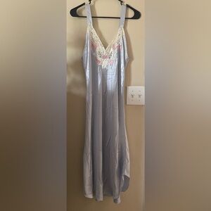 Val Mode Vintage Satin Floral Slip Dress Periwinkle Pastel Pink Medium Romantic